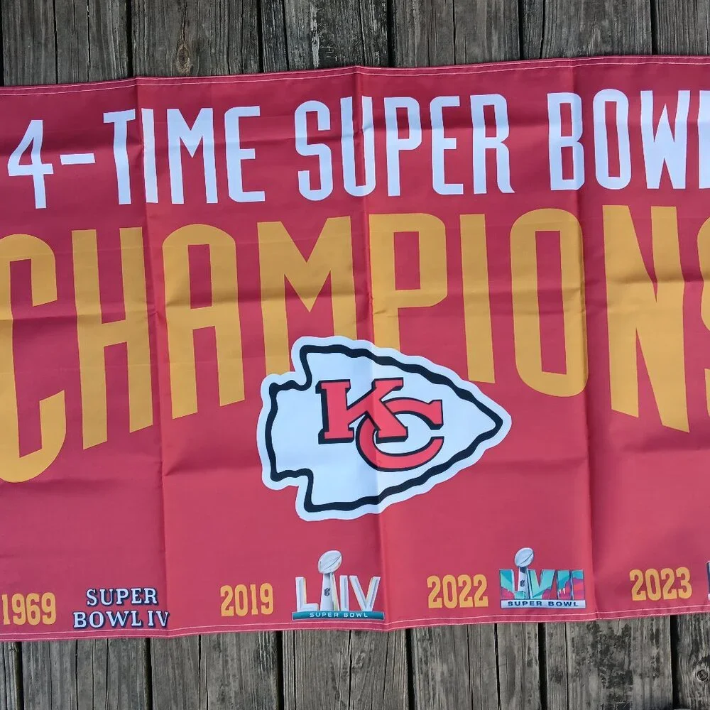 NEW Kansas City Chief 2x3 Double Sided NFL Flag 4 Time Super Bowl Championss